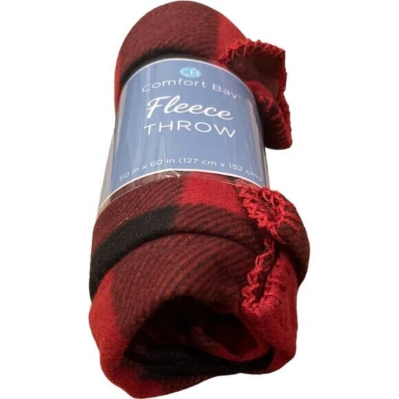 Comfort Bay Red & Black Plaid Fleece Throw 50" X 60" - Picture 2 of 4